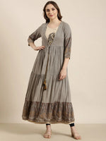 Women Anarkali Beige Ethnic Motifs Kurta Comes With Overcoat-GW-4163-Beige