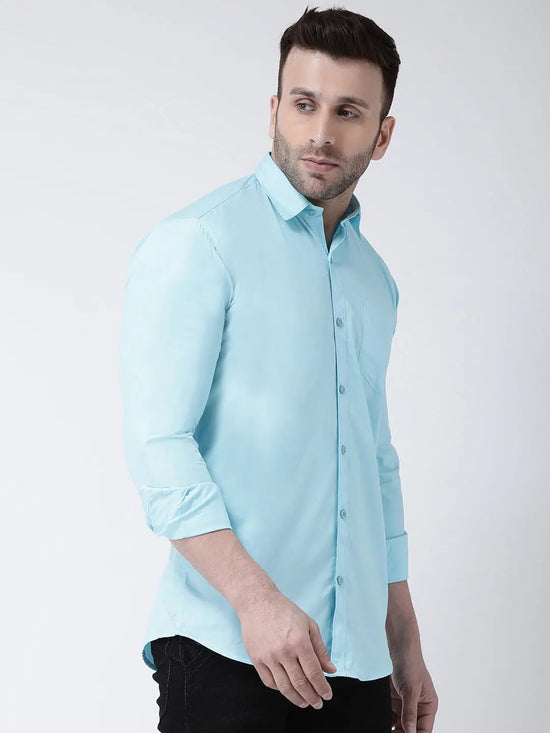 Hangup Men Slim Solid Shirts-CollarSkyShirt