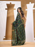 Dark Green Cotton Blend Handwoven Saree With Paisey Motifs-MA53BCT041400064