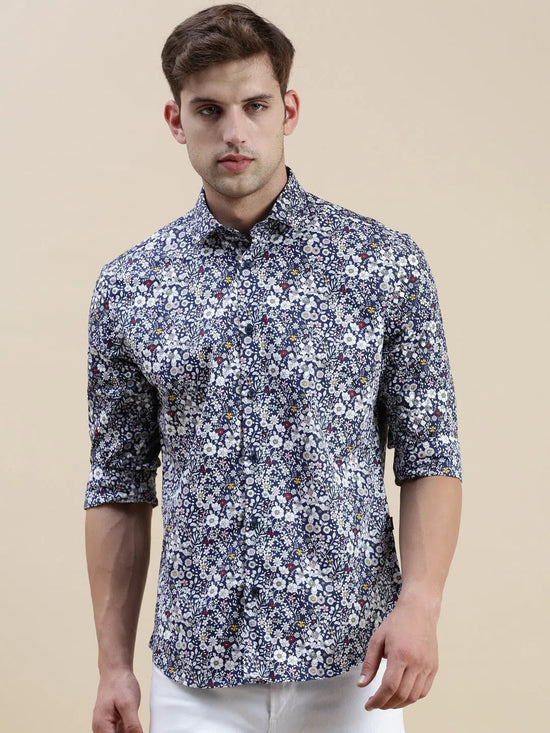 Men Navy Floral Casual Shirt-STANLEY-9758-Navyblue