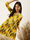 Women's Yellow Printed A-Line Kurtas-ON-535-Yellow