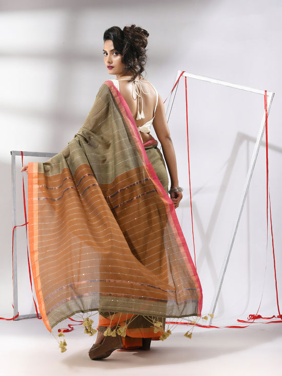 Beige Cotton Saree With Sequined Work-MA55CT06520111