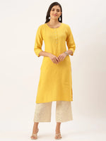 Women's Yellow Solid Straight Kurta-DF-1195-Mustard