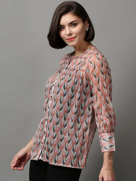 Women's Pink Printed Top-DW-1286-Peach