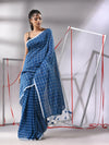 Sapphire Blue Cotton Saree With Check Designs-MA55CT06520144