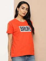 Difference of Opinion Orange Typographic Boxy Regular T-shirt