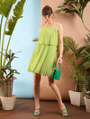 Women Mint Green Pleated Short Strappy Skater Dress