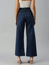 Women's Navy Blue Solid Denim Wide Leg Jeans-GZ5042-Navyblue