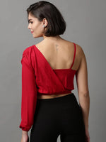 Women's Red Solid Crop Top-AE-10403-Red