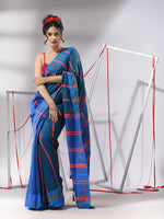 Teal Blue Cotton Patli-Pallu Saree With Stripe Designs-MA55CT06520031