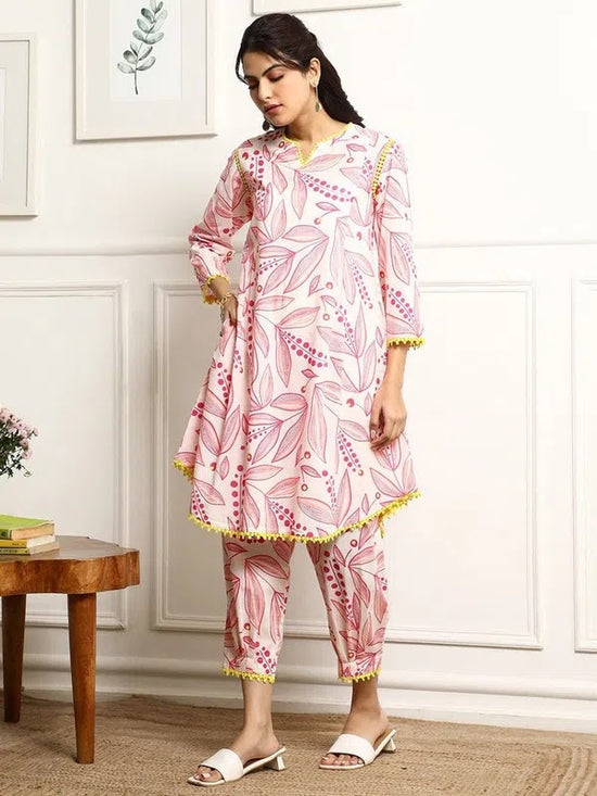 Navyaa Women's Printed A-Line Kurta With Pant Set-Me169-pink-coset