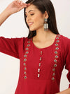 Women's Red Solid Straight Kurta-DF-1198-Maroon