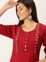 Women's Red Solid Straight Kurta-DF-1198-Maroon