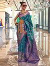 Saree Mall Women's  Blend Teal Blue Woven Design Designer Saree With Blouse Piece-KALKA303002