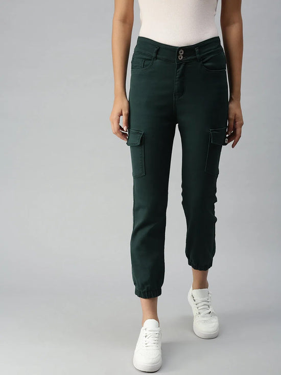 Women's Green Solid Denim Jeans-IM9847-Green