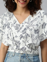 Women White Printed Crop Styled Back Top-AE-10184-Whitenavyblue