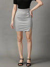 Women's Grey Solid Pencil Skirt-AE-10436-Grey