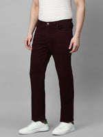 Genips Men's Wine Cotton Stretch Rico Slim Fit Solid Casual Chinos