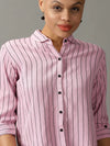 Women's Pink Striped Shirt-AE-333120-Pink