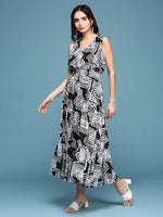 Women's Black Printed Fit and Flare Dress-AE-15643-Black