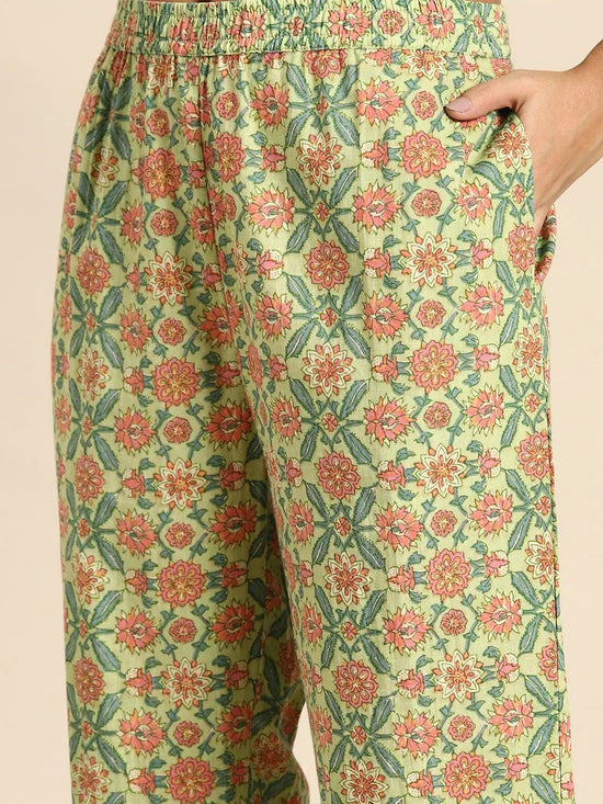 Kurta Pyajama with gota work in Green all over Print