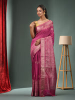 Fuchsia Blended Silk Handwoven Saree With Woven Zari Border-MA50BSL34830125