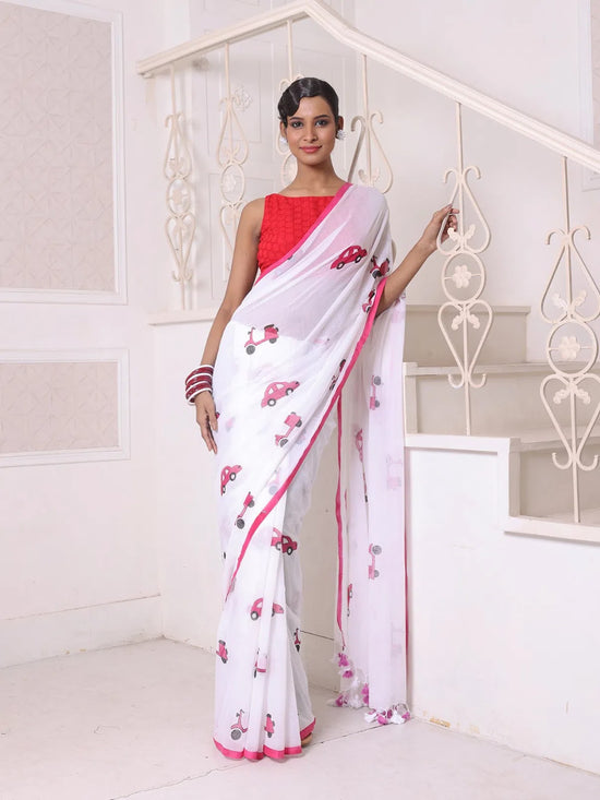 White Bengali Style Mulmul Cotton Soft Saree-MA62MCT33750037