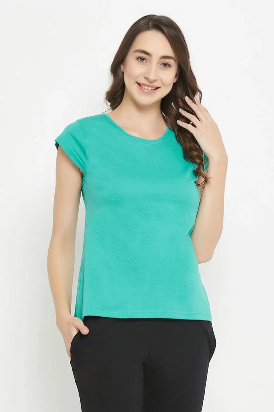 Clovia Chic-Basic T-shirt in Electric Blue - 100% Cotton