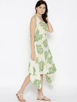 Hankerchief hem printed dress with Yellow print