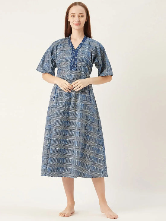 Kaftan Dress in Blue Print