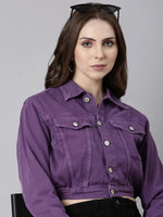 Women Purple Solid Denim Jacket-GZ-5579-Purple