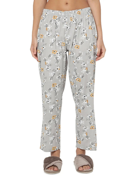 Smarty Pants Women's Cotton Grey Floral Print Night Suit