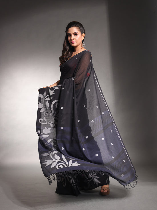 Black Pure Cotton Soft Saree With Nakshi Designs-MA54CT041380010