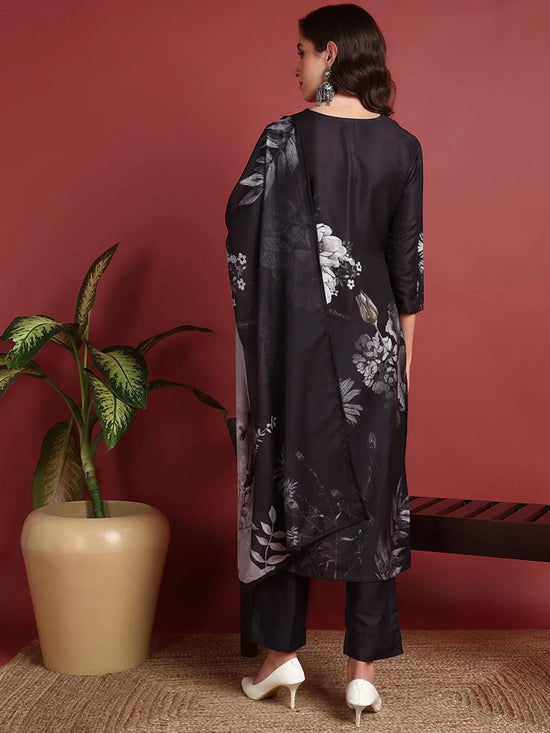 Ahika Polyester Floral Black Indian Ethnic-PKSKD2417_XS