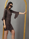 Women's Brown Solid Wrap Dress-SRA-1335-Copper