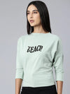 Women Sea Green Typographic Slim Fit Tshirt-AE-546-Seagreen