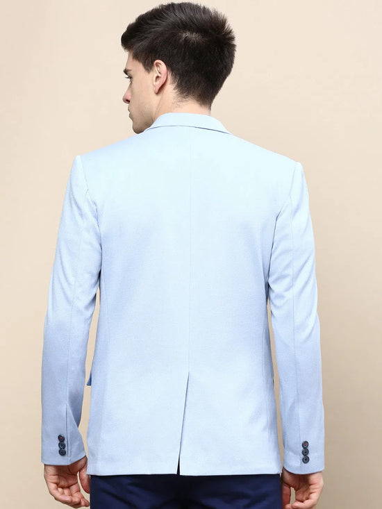 Men Blue Solid Casual Blazers-LBR-5500-Blue