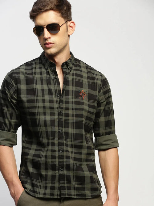 Men Green Checked Shirt-CLEON-1800-Green