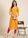 Women Mustard Printed Straight Kurta-AT-A830-K-Mustard