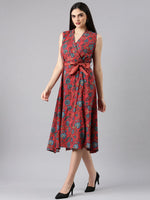 Women Fuchsia Floral Wrap Dress-RE-SKF-287-Fuchsia