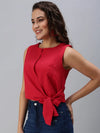 Women's Red Solid Top-SH-3660-Red