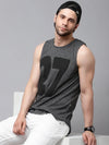 Rigo Charcoal Numerical Print Curved Bottom Cotton Sleeveless T-Shirt Vest