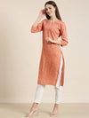 Women Peach Floral Straight Kurta-ON-0046-Peach