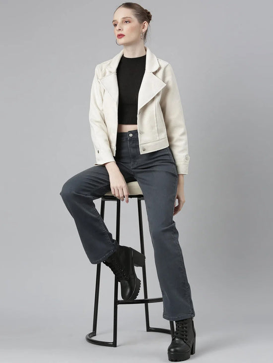 Women Cream Solid Tailored Jacket-CHN-9031-Cream