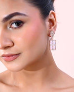 Rose Gold Plated Stone Studded Rectangular Drop Earrings-VOJ365