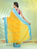 Yellow Cotton Soft Saree With Contrasted Borders-MA62CT33720060