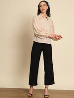 Peach Baloon Sleeve Polka Dot Shirt