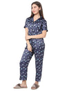 Smarty Pants Women's Silk Satin Blue Color Evil Eye Print Night Suit