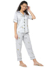 Smarty Pants Women's Silk Satin Grey Color Snoopy Print Night Suit