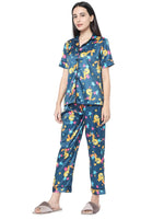 Smarty Pants Women's Silk Satin Teal Blue Tweety Print Night Suit